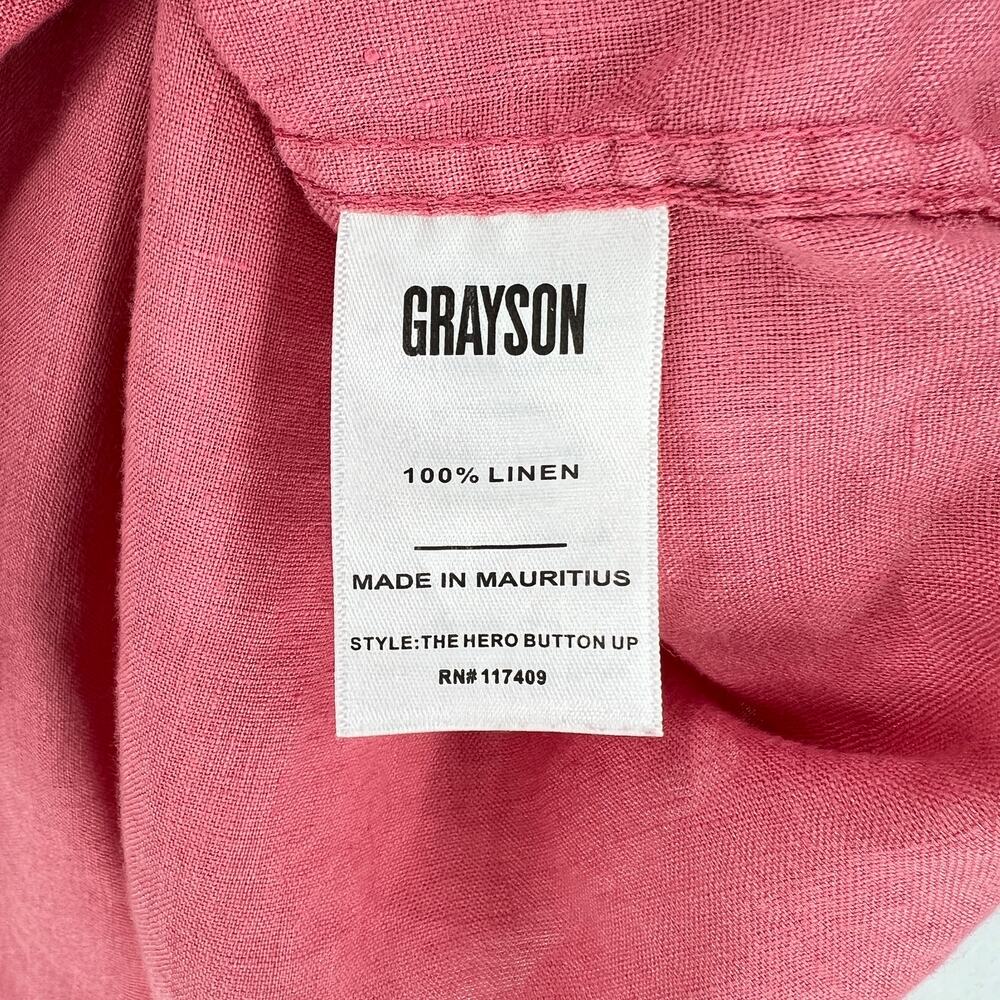 GRAYSON The Hero Button Up Shirt Womens Medium Coral Pink Linen Long Sleeve - Picture 10 of 12